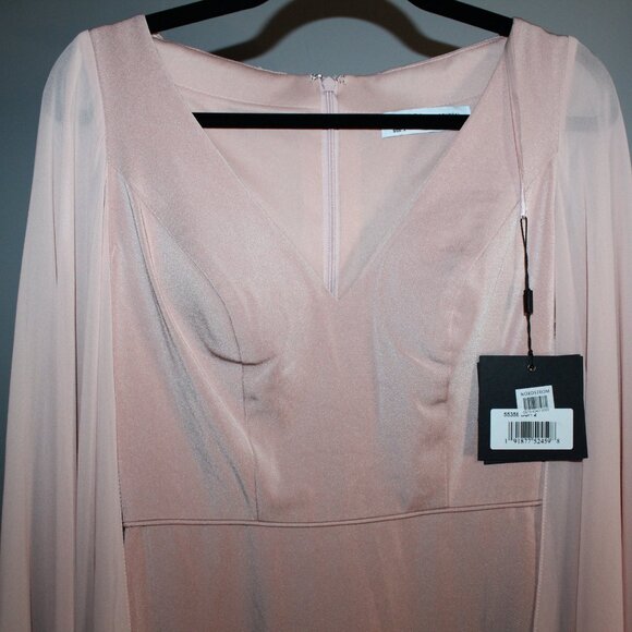 NWT Mac Duggal Pink 55358 Dramatic Cape Flowy Sleeve‎ V-Neck Formal Dress SZ 2 - Picture 3 of 7